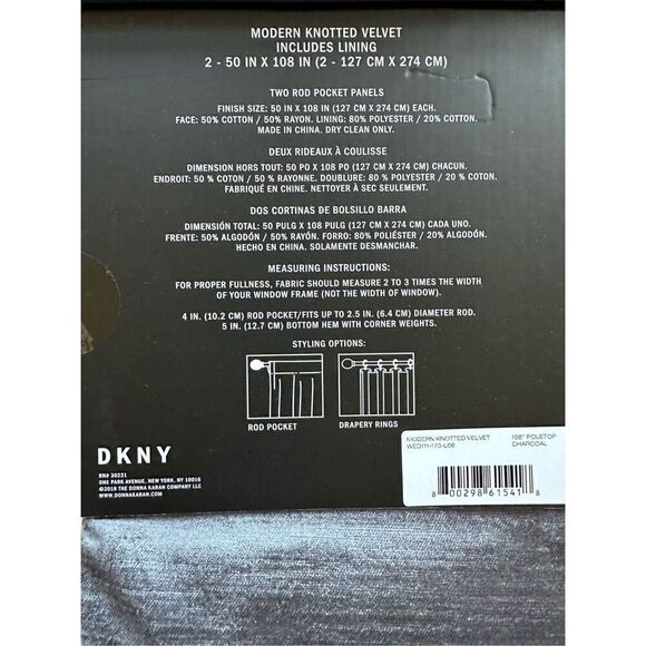 MSRP $275 DKNY Modern Knotted Velvet Panels in Charcoal 2 - 50”X 108” - Picture 5 of 5